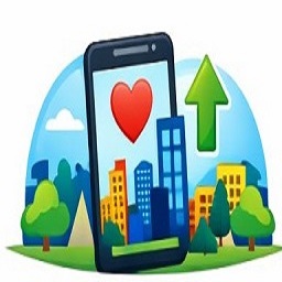 Celular com mapa, lupa e pontos de exclamação